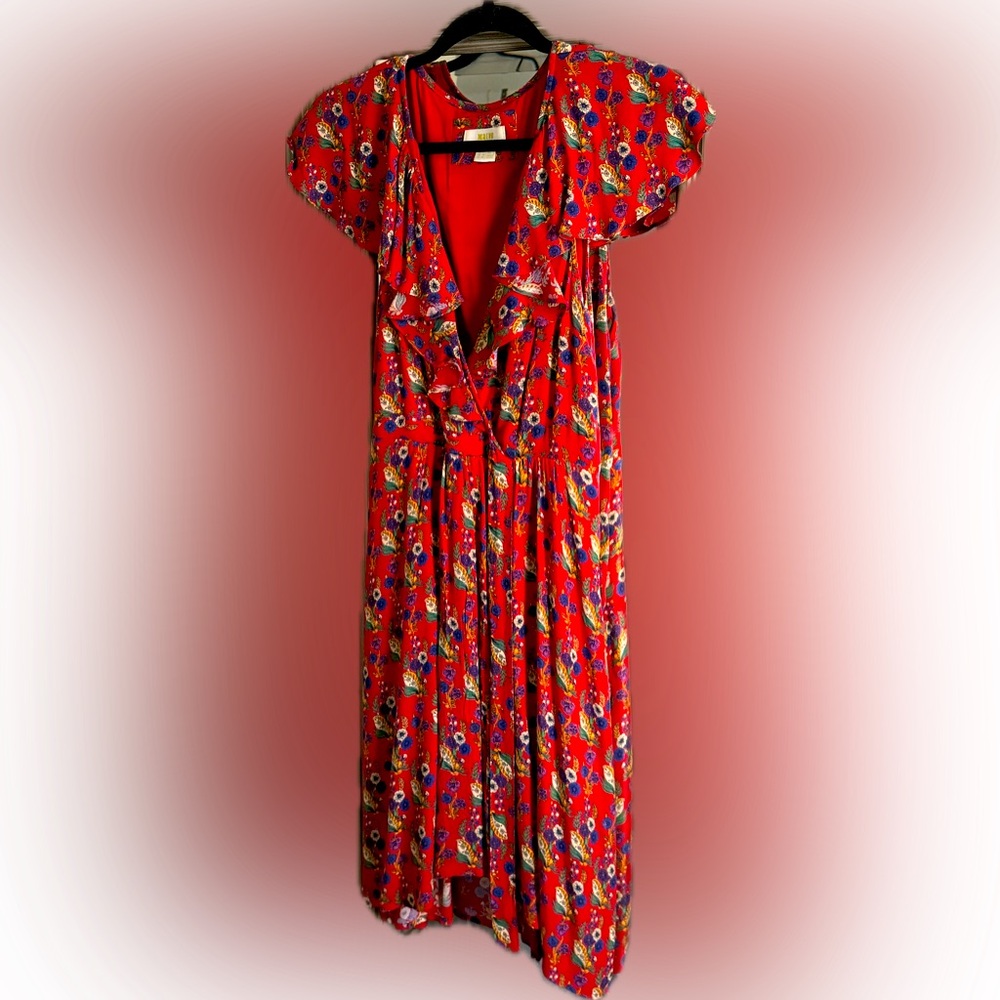 Anthropologie Maeve Red Rosalia Faux Wrap Dress